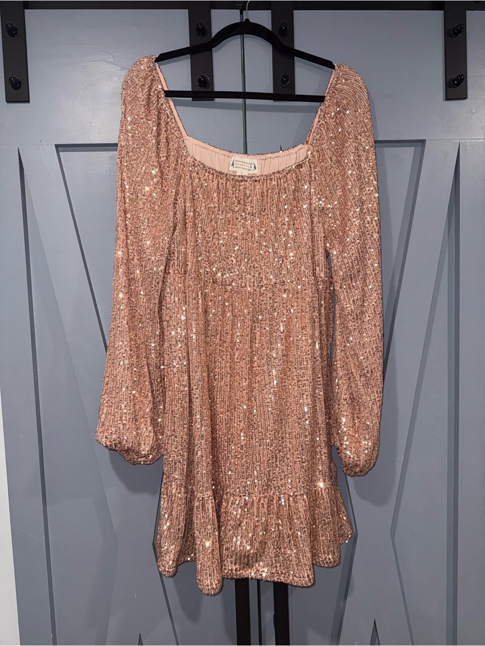 Sequin Long Sleeve Mini Dress - Rose Gold